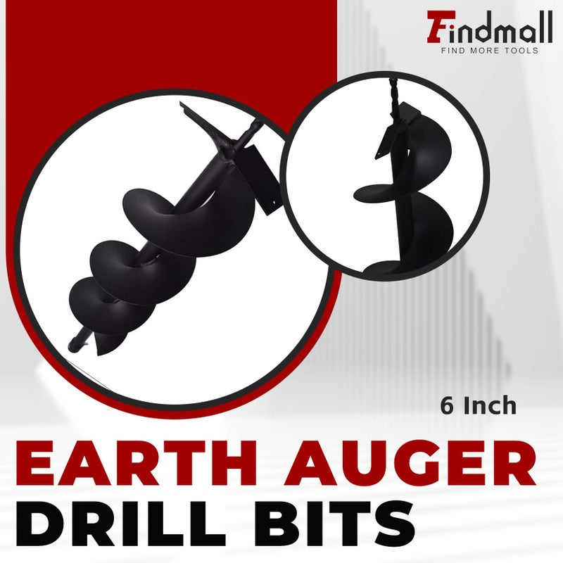 findmall Earth Auger Drill Bits 4" 6" 8" 10" 12" for Gas Powered Post Fence Hole Digger (6inch) Hole Inner Diameter 3/4 Inch - Image 3